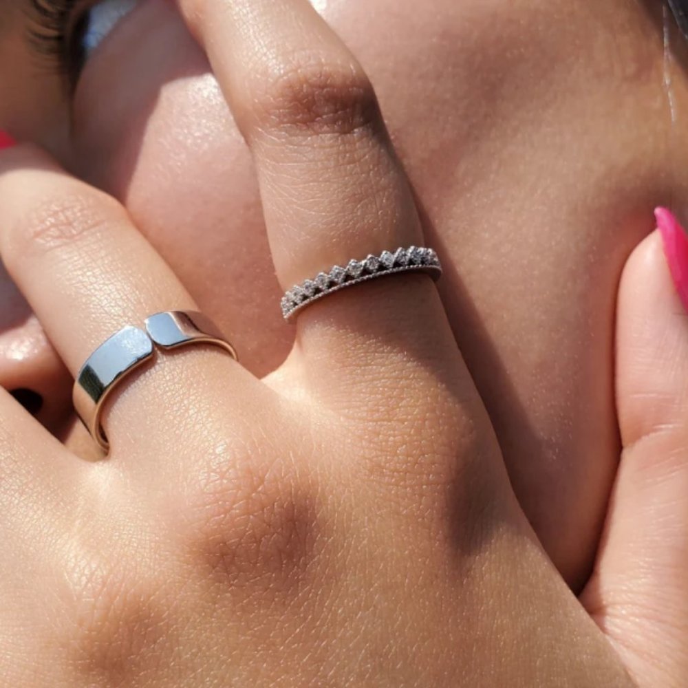 Crown Ring Geometric Stackable Minimalist Size 6 Silver